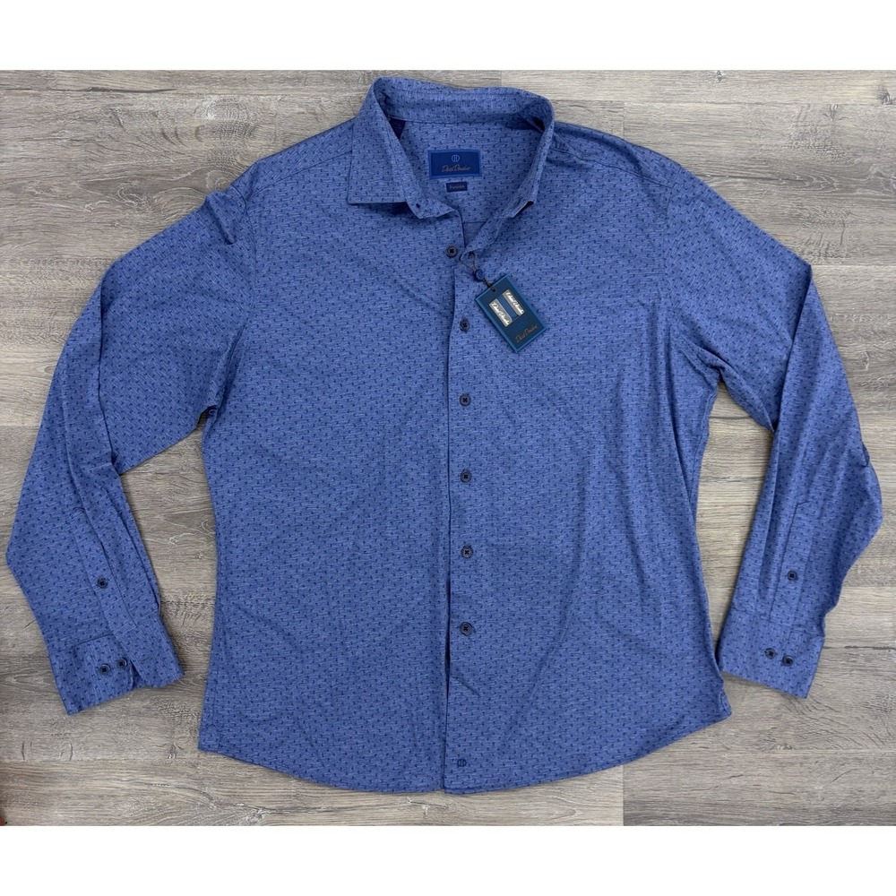 NWT David Donahue Fusion Men's 17 L/XL Blue Knit Button Front Dress Shirt